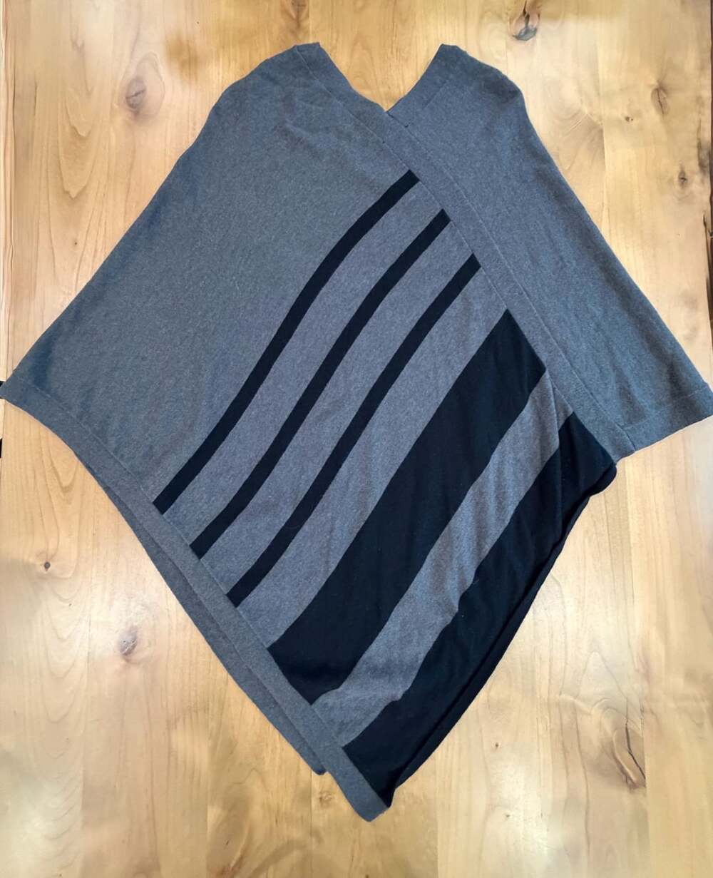 The Limited Gray and Black Striped Asymmetrical Knit Poncho M/L